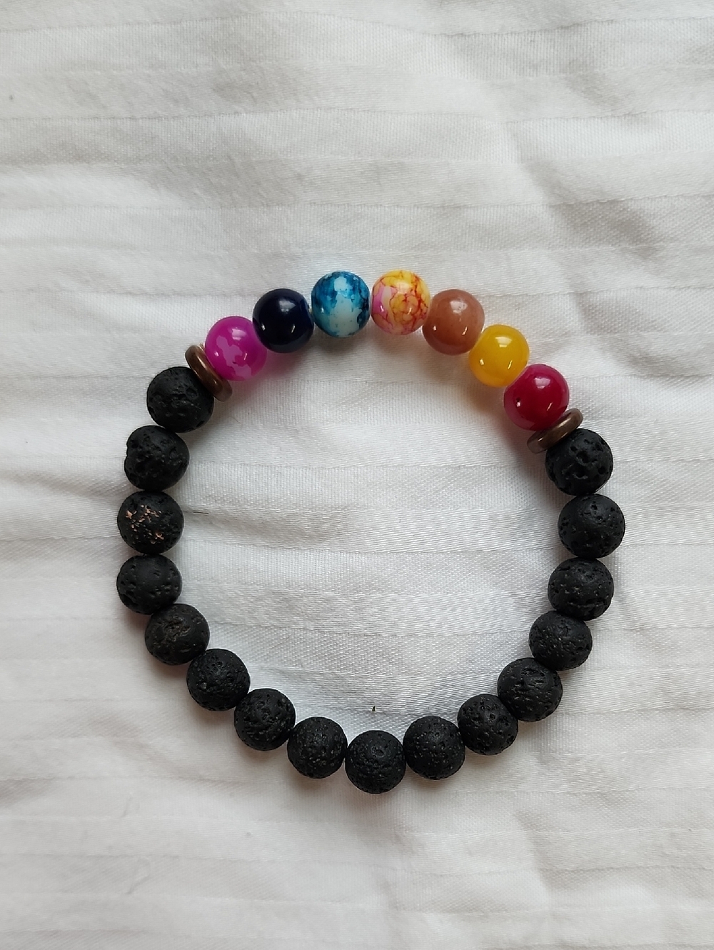 Chakra Lava Rock Beaded Elastic Bracelet